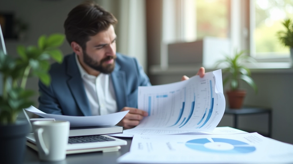 Analyste examinant des rapports détaillés sur le marché assurantiel français avec données compilées
