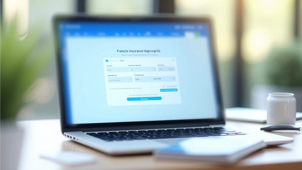 Écran d'ordinateur affichant une plateforme de souscription d'assurance en ligne avec formulaire simplifié et indicateur de progression