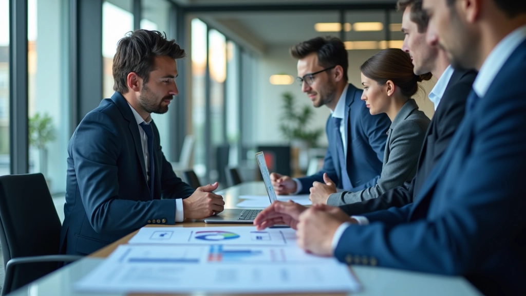 Équipe d'analystes discutant autour de données financières et graphiques de marché